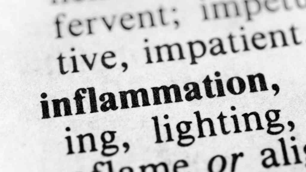 Close-up of the word "inflammation" printed in bold within a dictionary entry.